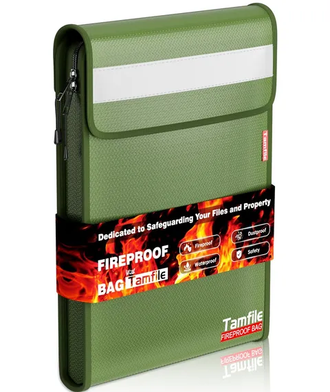 6400℉ Fireproof Document Bag, 15”x 11” Waterproof Document Organizer, Green