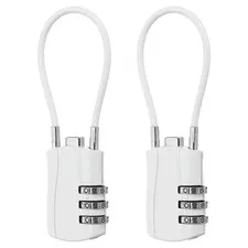 2 Pcs 3 Digit Luggage Cable Combination Lock with 5" Long Cable, White