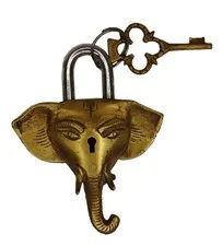 Elephant Shape Vintage Antique Style Handmade Brass Padlock with Working Key