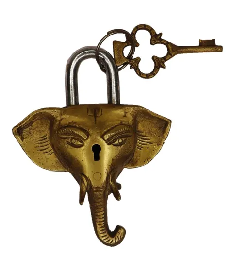 Elephant Shape Vintage Antique Style Handmade Brass Padlock with Working Key