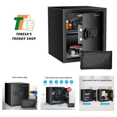 Security Safe Box with Money Bag, 1.28 Cubic Feet Large Document Safe Box for...