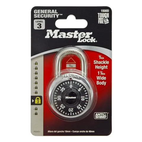 New Master Lock Padlock Combination Anti-Shim 3-Digit Lock #1500D Black Dial