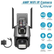 Wireless Zoom 6MP WiFi IP Outdoor Camera Dual Lens CCTV Home Security PTZ IR Cam