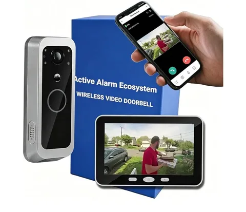 Wireless Doorbell Camera No Subscription with Monitor, 2K HDR Local SD