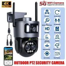 3 Lens 4K 5G WiFi PTZ Security Camera 1-10X Zoom Outdoor Home Color Night Vision