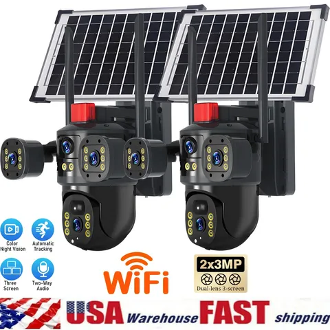 3 Lens Solar Battery Wireless Security Camera 360° PTZ Outdoor Wifi IP CCTV New