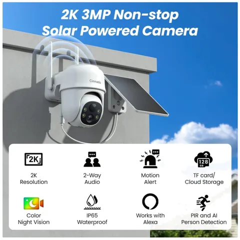 Solar/Battery Powered Outdoor Camera - Color Night Vision