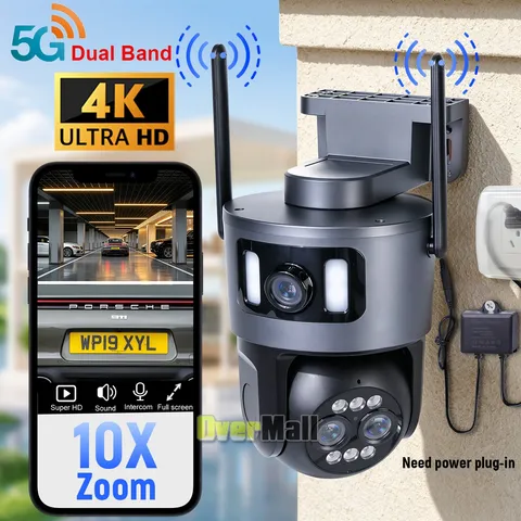 Triple Lens 4K WiFi Security Camera 1-10X Zoom Outdoor Home PTZ Night Vision Cam