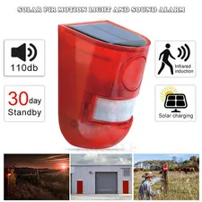 Solar Alarm LED Light Solar Strobe Light Wireless Motion Sensor Detector Outdoor