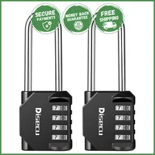 FOUR DIGIT COMBINATION PADLOCKS Heavy Duty Outdoor Locks Long Shackles 2 Pack