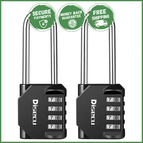 FOUR DIGIT COMBINATION PADLOCKS Heavy Duty Outdoor Locks Long Shackles 2 Pack