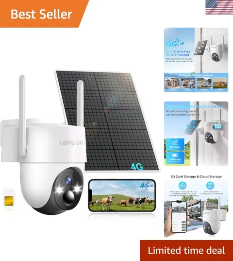 4G LTE Solar Security Camera with 2K Night Vision & 360° View - No WiFi Required