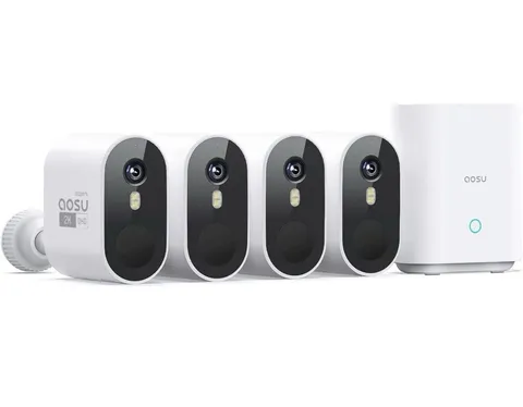AOSU C6P2AH11 4 Piece Kit Security Cameras Wireless Outdoor Home System- New