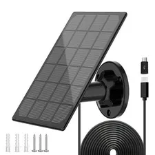 Solar Panel for Outdoor Camera, IP66 Waterproof, 10ft Type-C & Micro USB