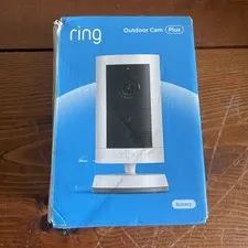 Ring Outdoor Cam Plus, Battery or Plug-In, Wide-Angle 2K Video (White)