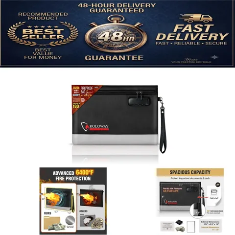 Fireproof Money Bag with Lock for Cash - 6400°F Fire Resistant Pouch