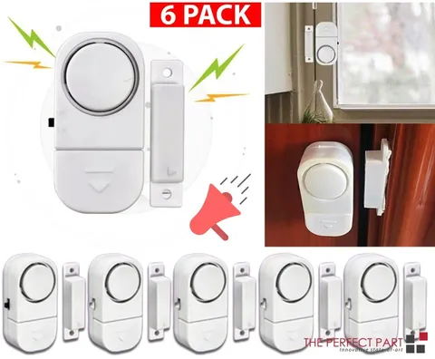 6 Pack Door Window Alarm 95dB Magnetic No Wiring 3 Mode Batteries Included Home