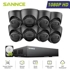 SANNCE 8CH DVR 1080P CCTV Outdoor Security Camera System Human Detection H.265+