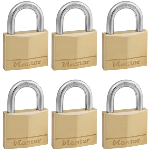 Master Lock 140EURSIX Solid Brass 40mm 4-Pin Lock - Equal Key X 6