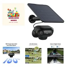 Outdoor Wireless 4K Camera with 180° View and AI Motion Detection - Black
