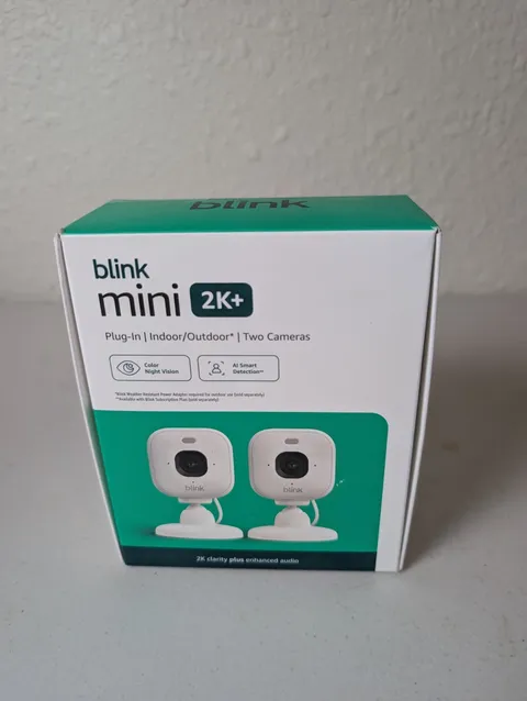 Blink Mini 2K+ Compact plug-in security camera 2K video resolution 2 Pack NEW