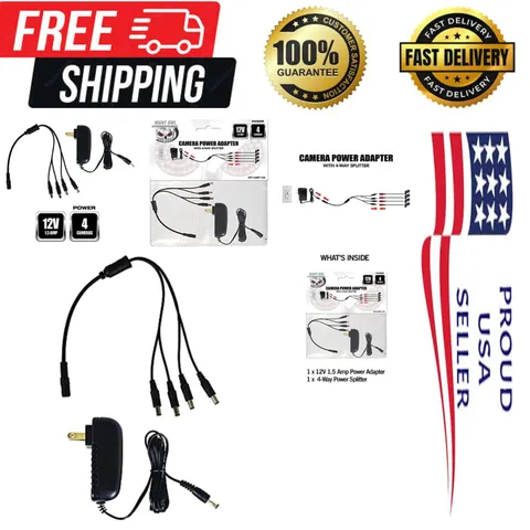 Ultimate Power Solution: 12V Adapter with 4-Way Splitter for Security Cameras