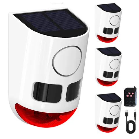 Solar Outdoor Motion Sensor Alarm-110db Loud Noise Maker,7 Work Modes Strobe ...