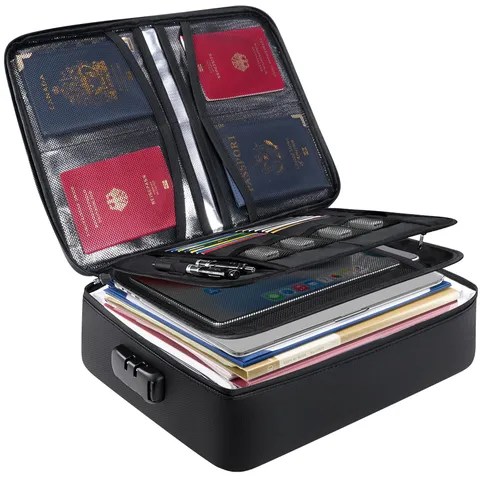 BALEINE Fireproof Document Box Lock Black 15"x11"x4" Waterproof File Organizer