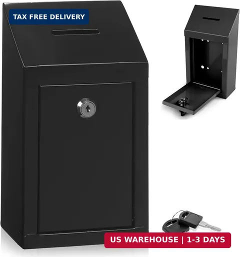 Metal Donation Box-Suggestion Box with Slot and lock-Cash Lock box for Money-Sec