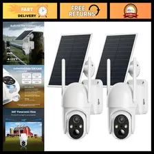 2 Pack Solar Powered 4G LTE Security Cameras, No WiFi Needed, 2K Night Vision, 3