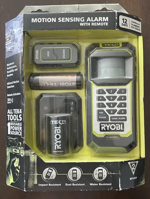 NEW Ryobi Tek4 Motion Sensing Alarm System with Remote Keychain RP4300 NIB Rare