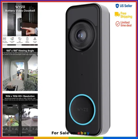 Battery Video Doorbell 1536x1536 HD Wireless Wired Security Camera Color Night