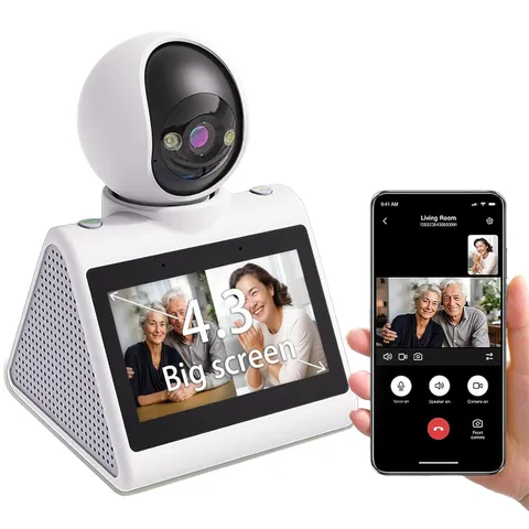 Home Security 1080p Camera with 4.3" Screen, Two Way Video Call Function