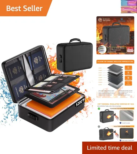 5200°F Document Organizer with Lock, Upgraded Heat Insulated Fireproof＆Water-...