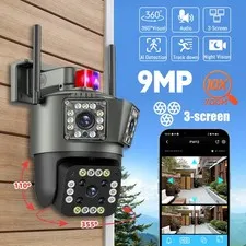 3 Lens Camara De Seguridad 9MP HD Wifi Para Casa Exterior Con Vision Nocturna US