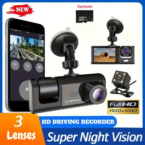 3 lenses Dash Cam Camara De Seguridad Para Carro Auto Delantero/Trasero/Interior