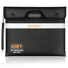 6200℉ Fireproof Document Bag with Lock, Portable Money Bag with Zipper Closur...
