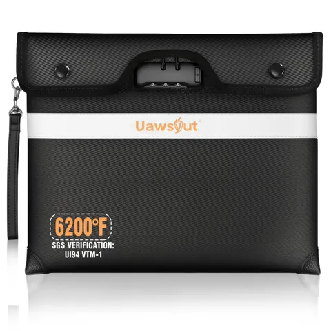 6200℉ Fireproof Document Bag with Lock, Portable Money Bag with Zipper Closur...
