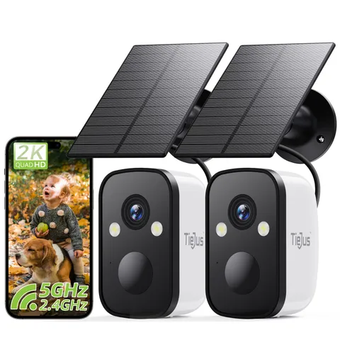 2K 5G Solar Security Cameras Wireless Outdoor 2-Pack, Wireless Cameras for Ho...
