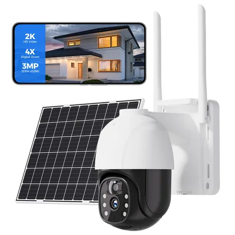 Solar Security Cameras Wireless Outdoor - PTZ 360° Solar WiFi Camera with PIR...