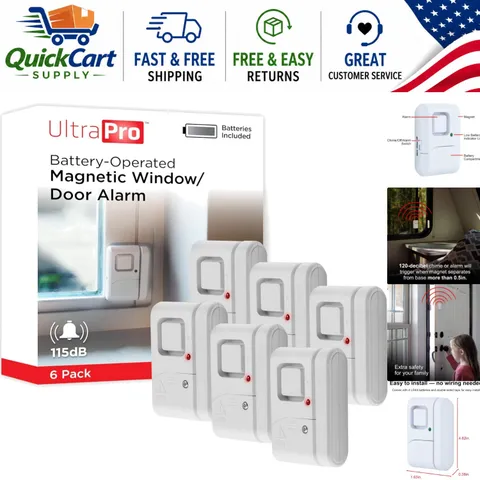 6-Pack Battery-Powered Window and Door Alarm System - 120dB Security Alert