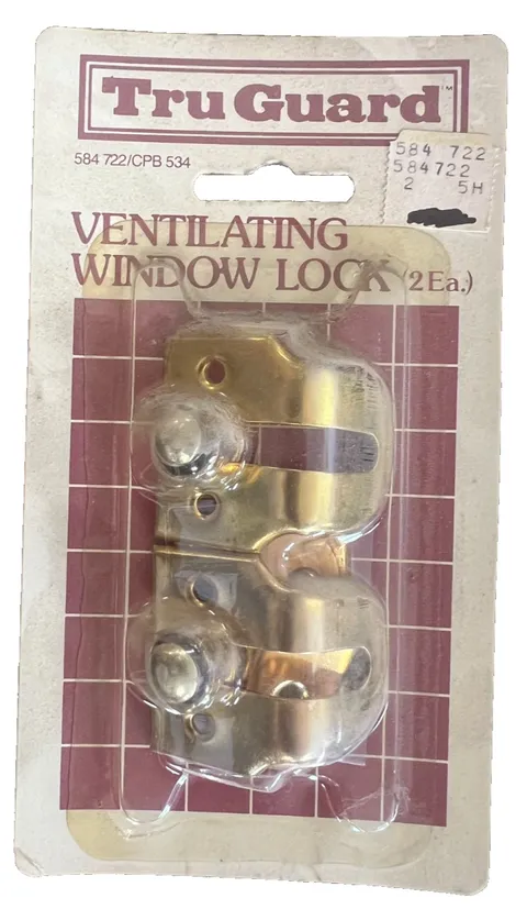 Wood Window Vent Locks, Brass Plated Steel (2 Pack)