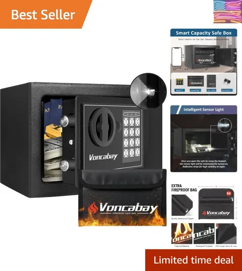 Money Safe Box for Home with Sensor Light & Fireproof Money Bag - 0.23 Cubic ...