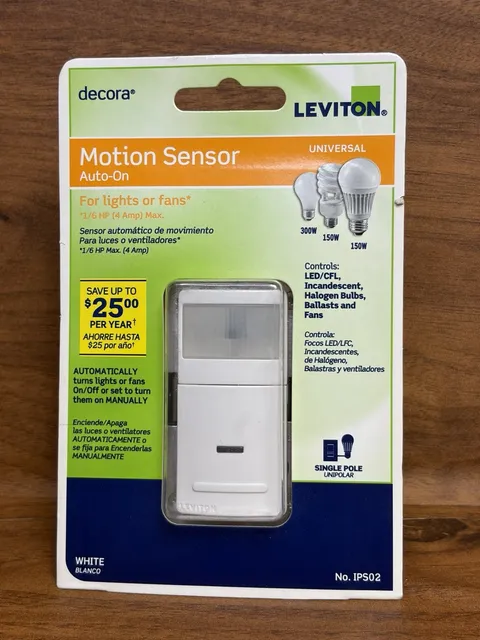 Leviton Decora IPS02-1LW Motion Sensor Auto-On Light Switch White NEW Sealed