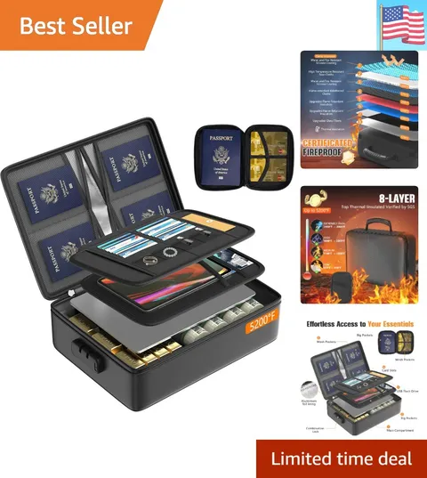 5200°F Fireproof Document Organizer with Lock Fireproof & Waterproof File Org...