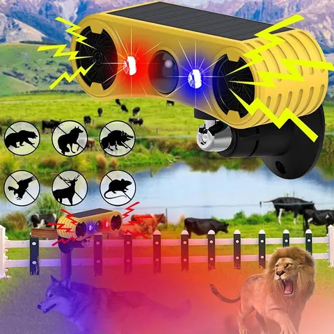 Solar Outdoor Motion Sensor Alarm 2*130db Ultrasonic Siren with 4 Modes Flashing