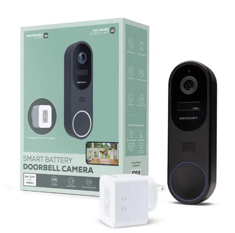 Merkury Smart Wire-Free Battery Doorbell Camera w/ Chime Intelligent Alerts