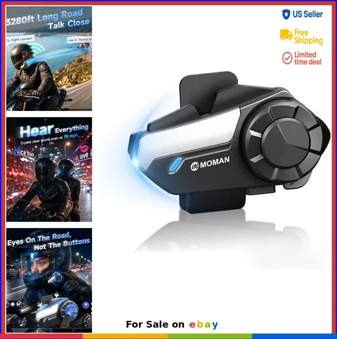 Motorcycle Intercom 2-Way BT5.3 40mm Speakers 800mAh Battery IPX6 Waterproof