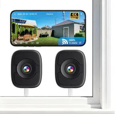 8MP 4K Window Camera 2 Pack, 2.4/5Ghz Wifi Safeview Camera with Night Vision, In
