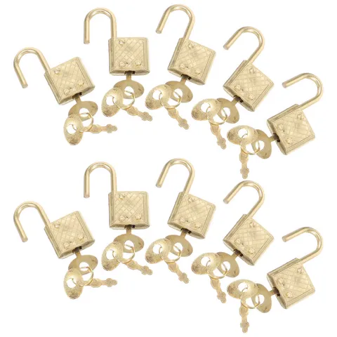10PCS Alloy Padlocks Suitcase Small Locks Simple Notebook Safety Locks (Golden)